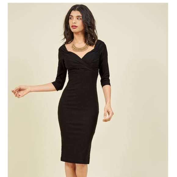 Modcloth Dresses & Skirts - Mod cloth black midi 3/4 sleeve dress size small
